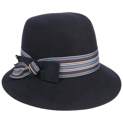 Schwarzer Hut samt mit grau kombiniert Accessoires Hüte Glockenhüte 
