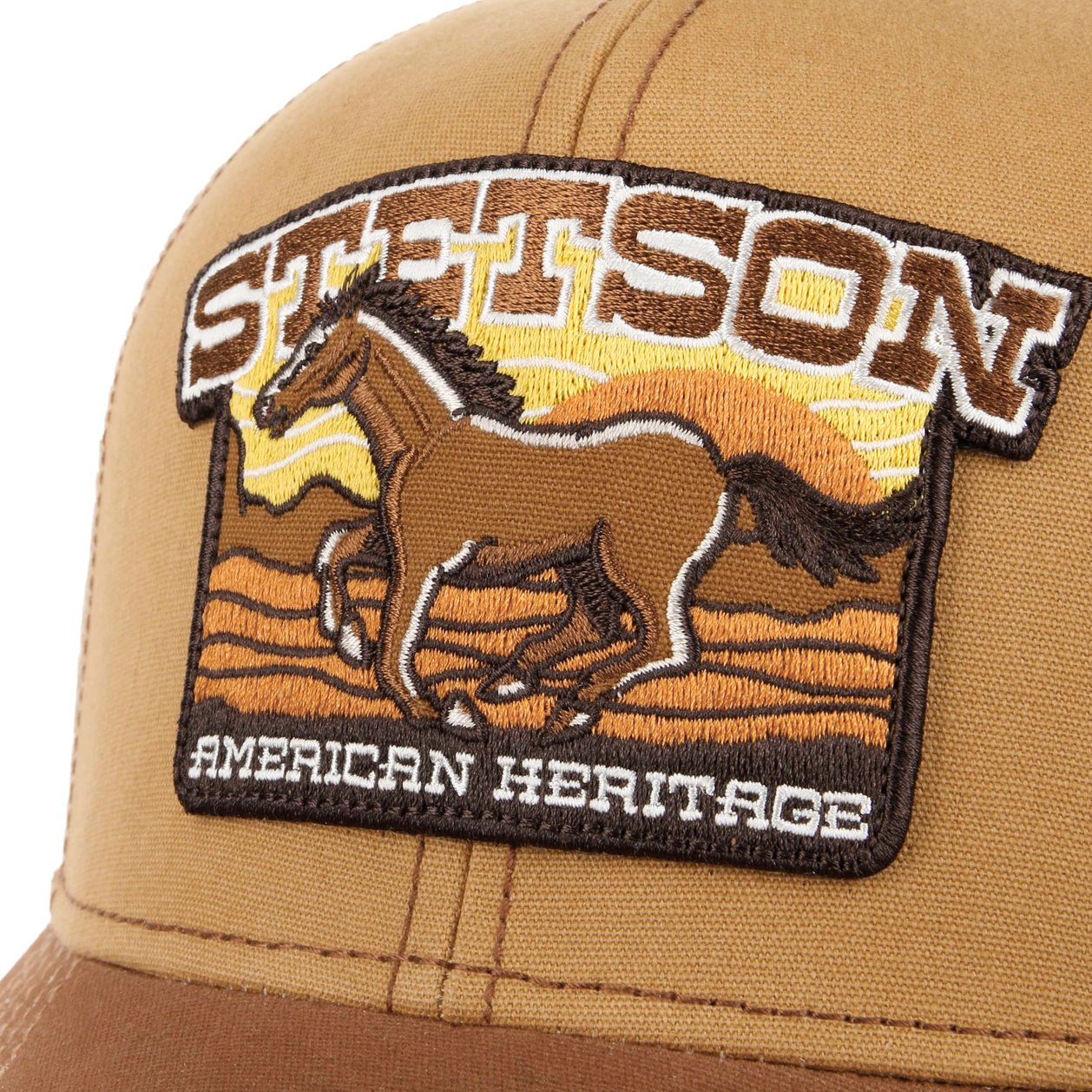 Stetson American Heritage Trucker Pet Dames/Heren - mesh cap baseballpet snapback met klep voor Zomer/Winter - One Size Small donkerbruin Stetson American Heritage Trucker Pet Dames/Heren - mesh cap baseballpet snapback met klep voor Zomer/Winter - One Size Small donkerbruin
